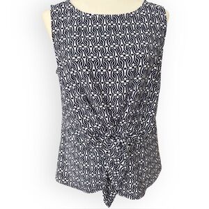 Talbots Blue and White Side Zip Tie Front Sleeveless Top Size M